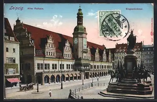 AK Leipzig, Altes Rathaus und Siegesdenkmal