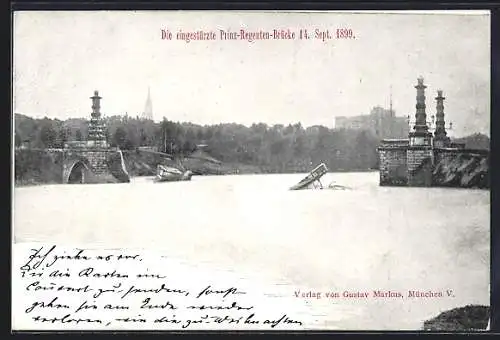 AK München, Die eingestürzte Prinz-Regent-Brücke 1899, Katastrophe