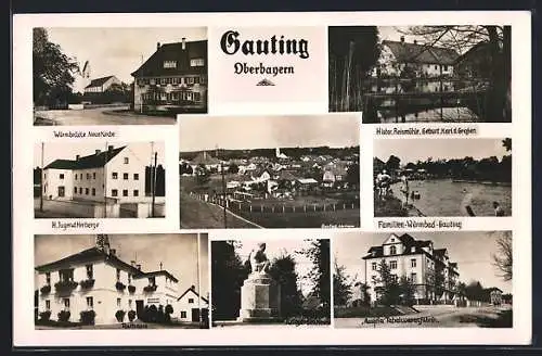 AK Gauting /Obb., Gesamtansicht, Tabakwarenfabrik Austria, Familien-Würmbad