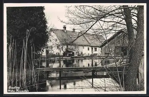 AK Gauting, Historische Reismühle mit Uferpartie