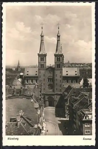 AK Würzburg, Teilansicht mit Dom aus der Vogelschau