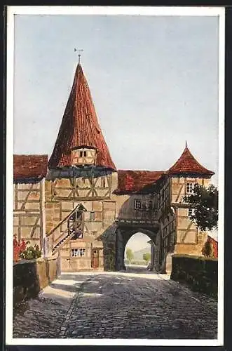 Künstler-AK J. Marschall: Iphofen, Blick zum Rödelseer Tor
