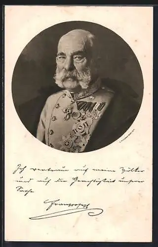 AK Portrait Kaiser Franz Josef I. von Österreich in Uniform mit Orden