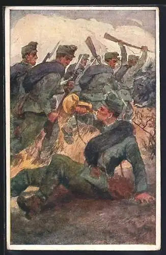 AK Rotes Kreuz Nr. 355: Bei einem feindlichen Angriff bläst Hornist Kovacs das Sturmsignal, Kriegsfürsorge