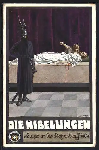 Künstler-AK Ernst Kutzer: Die Nibelungen, Hagen an der Bahre Seigfrieds