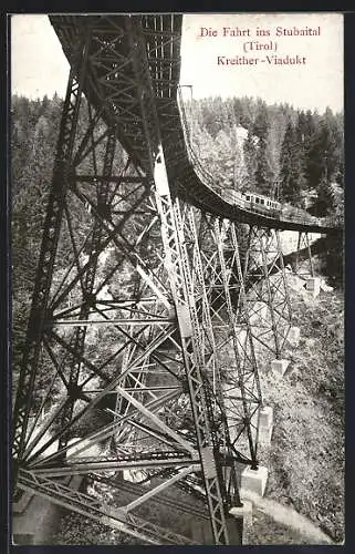 AK Mutters /Tirol, Eisenbahn überquert auf der Fahrt ins Stubaital den Kreither-Viadukt