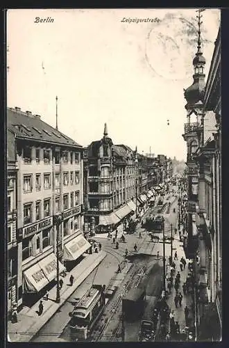 AK Berlin, Leipzigerstrasse, Strassenbahn