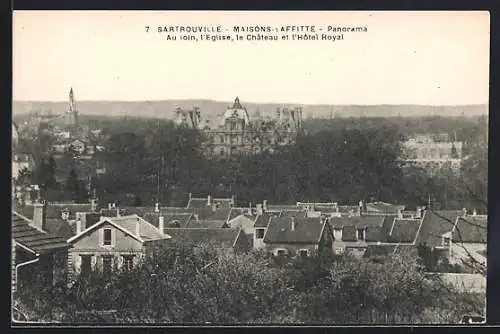 AK Sartrouville, Panorama avec l`église, le château et l`Hôtel Royal