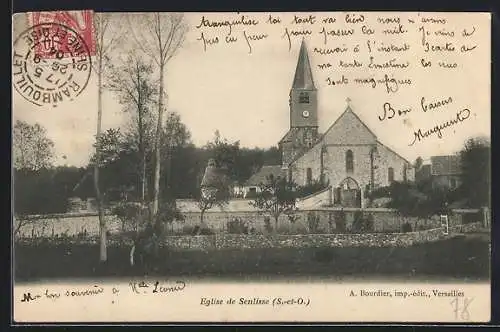 AK Senlisse, Église de Senlisse et paysage environnant