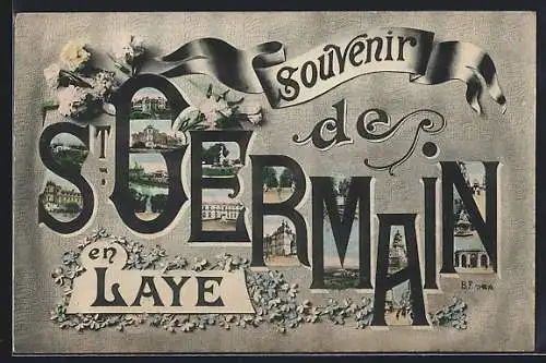 AK Saint-Germain-en-Laye, Souvenir illustré de la ville avec fleurs et paysages