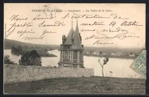 AK Lavacourt, La Vallée de la Seine avec une tour pittoresque près de la rivière