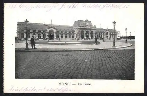 AK Mons, La Gare, Bahnhof