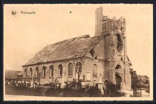 AK Poelcapelle, Kirche in Trümmern