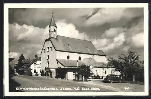 AK St. Corona a. Wechsel, Strassenpartie mit Kirche