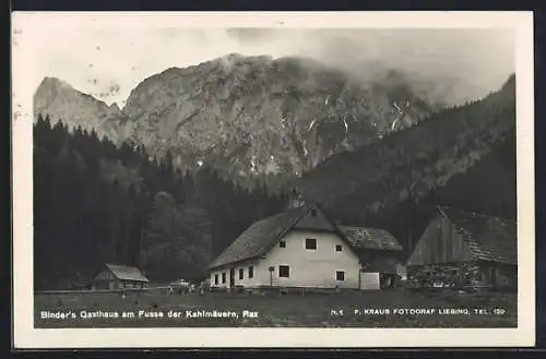 AK Rax, Binder`s Gasthaus am Fusse der Kahlmäuern