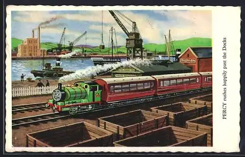 AK Percy rushes happily past the Docks, Comic-Lokomotive