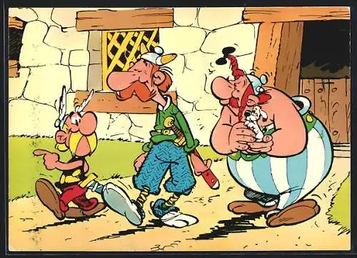 AK Asterix und Obelix führen Vetter Teefax durchs Dorf