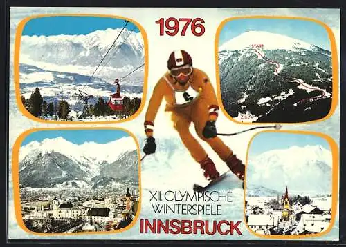 AK Innsbruck, XII. Winter-Olympiade 1976, Seilbahn, Skifahrer