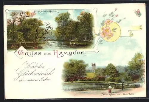 Lithographie Hamburg-Neustadt, Botanischer Garten, Zoologischer Garten