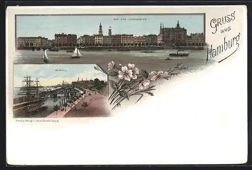 Lithographie Hamburg-Neustadt, Der alte Jungfernstieg, St. Pauli