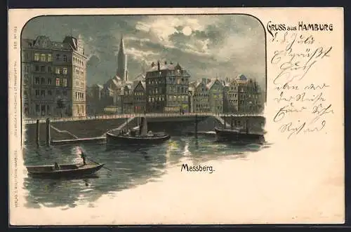 Lithographie Hamburg, Messberg mit Häusern