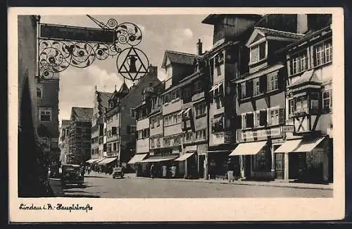 AK Lindau / Bodensee, Hauptstrasse mit Gasthaus zum Schützen und Friseurgeschäft