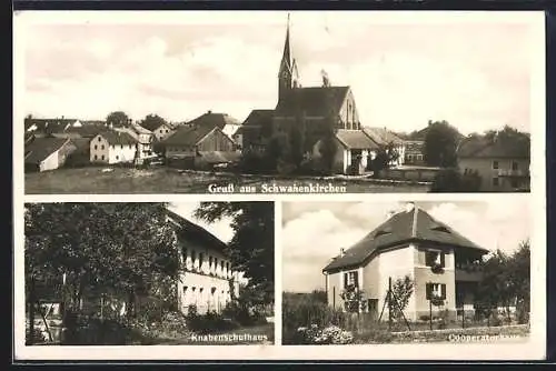 AK Schwanenkirchen, Ortsansicht, Knabenschulhaus, Cooperatorhaus