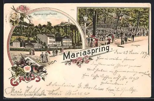 Lithographie Bovenden, Gasthaus Mariaspring mit Gartenlokal