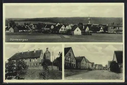 AK Dürrwangen / Mittelfr, Strassenpartie, Schloss, Ortspanorama