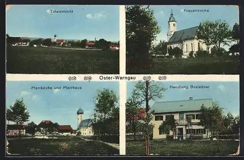 AK Oster-Warngau, Totalansicht, Frauenkirche, Pfarrkirche und Pfarrhaus, Handlung Boxleitner