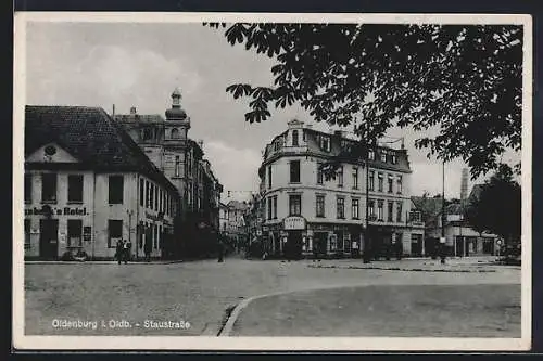 AK Oldenburg i. Oldb., Staustrasse, Kreuzung mit Hotel