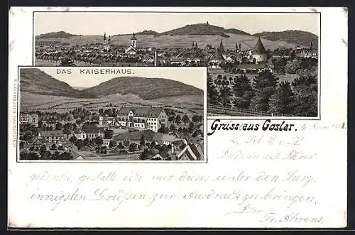 Lithographie Goslar, Panoramablick auf das Kaiserhaus, Totalansicht