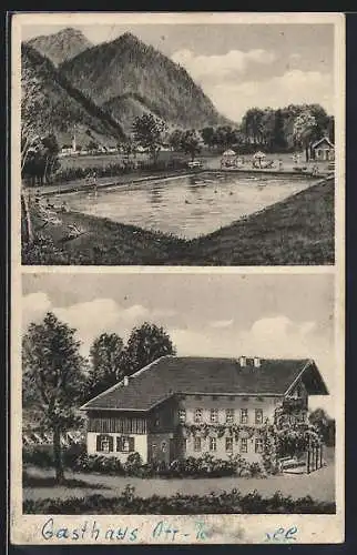 AK Egerndach, Gasthaus zum Ott v. F. Unterbuchner, Schwimmbad