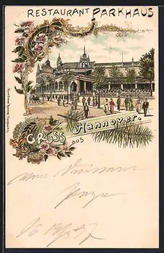 Vorläufer-Lithographie Hannover, 1895, Das Restaurant Parkhaus