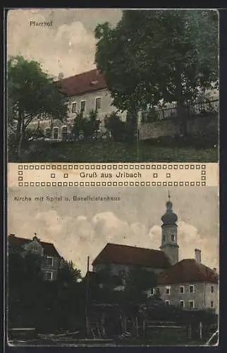 AK Irlbach / Straubing, Kirche mit Spital und Benefiziatenhaus, Pfarrhof