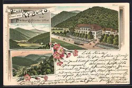 Lithographie Günterstal / Freiburg, Gasthaus Kyburg, Bohrer
