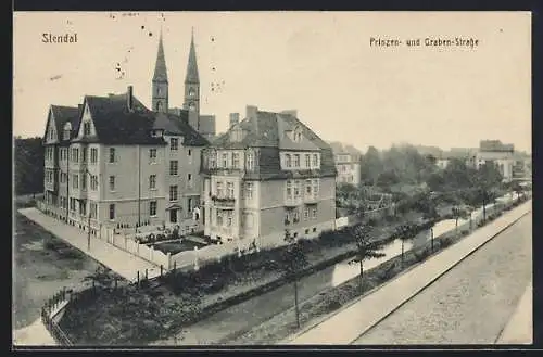 AK Stendal, Prinzen- und Graben-Strasse