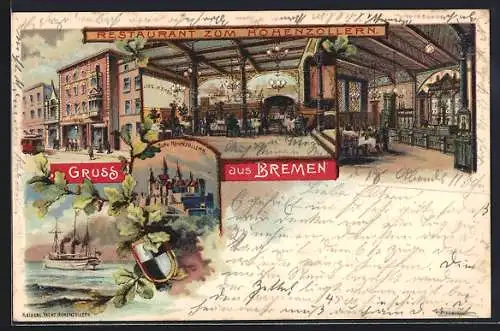 Lithographie Bremen, Restaurant zum Hohenzollern, Burg Hohenzollern