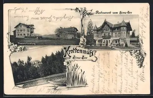 AK Krottenmühl am Sims-See, Restaurant zum Sims-See, Handlung Thaler, Uferpartie