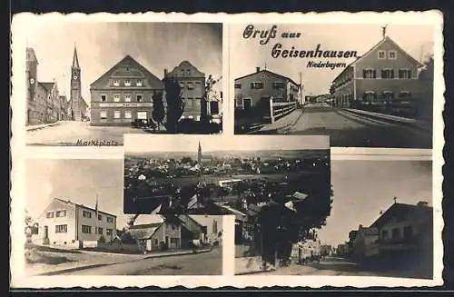 AK Geisenhausen / Niederbayern, Ortsansicht aus der Vogelschau, Marktplatz und Vilsbrücke