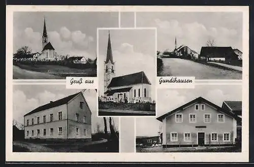 AK Gundihausen, Ortsansicht, Kirche