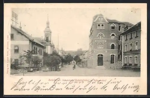 AK Schwandorf / Naab, Bahnhofstrasse mit neuem Bahnhofhotel