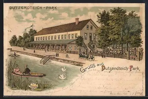 Lithographie Nürnberg, Dutzendteich-Park, Teilansicht