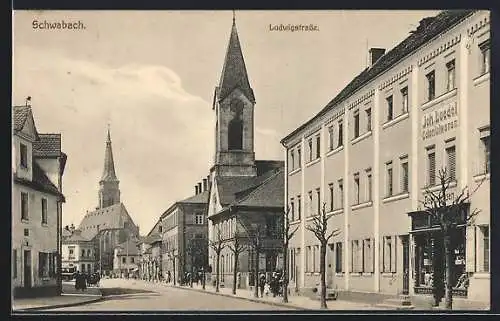 AK Schwabach, Ludwigstrasse mit Kirche