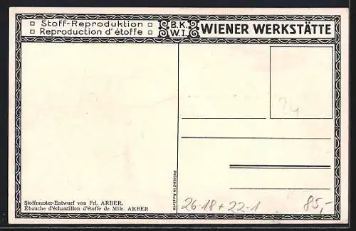 Künstler-AK Wiener Werkstätte, Stoffmuster-Entwurf von Frl. Arber mit Neujahrsgruss in hebräischer Schrift