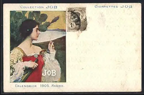 Künstler-AK Reklame für Job Zigaretten, Calendrier 1905 Maxence, Jugendstil