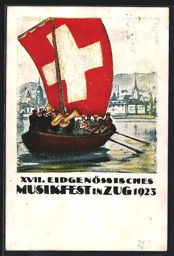 AK Zug, XVII. Eidg. Musikfest 1923, Musikkapelle auf einem Segelboot