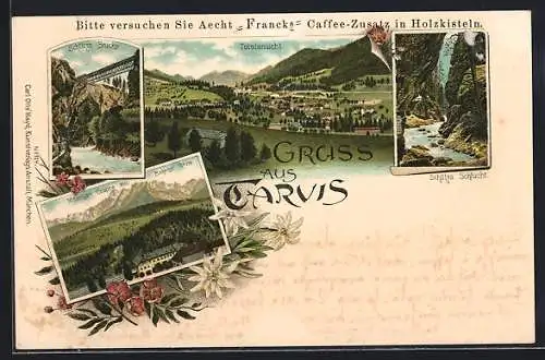 AK Tarvis, Schlitza-Brücke, Schlitza-Schlucht, Bahnhof gegen Mannhart-Gruppe