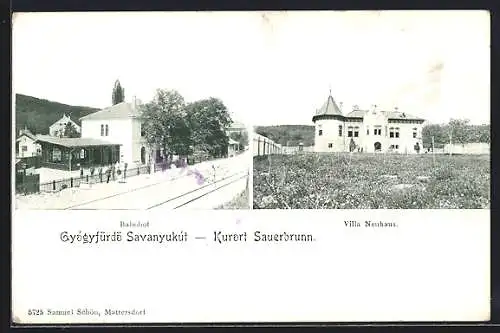 AK Bad Sauerbrunn, Der Bahnhof, Villa Neuhaus