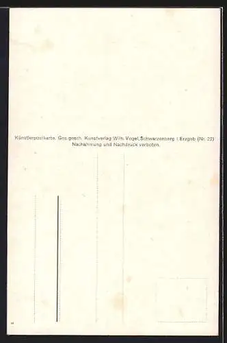 Künstler-AK Rudolf Schneider: Nr.22, Erzgebirgliche Zufriedenheit, Lied-Text, Mann mit Pfeife